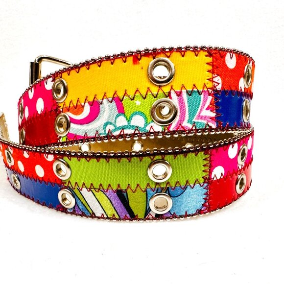 Patchwork Double Grommet Belt w/Silver Hardware & Trim - Size M - VGC - Picture 11 of 12